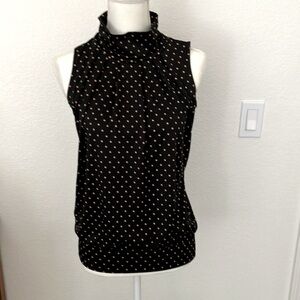 Y2k Perseption concept black with tan polka dots sleeveless top blouse Size S